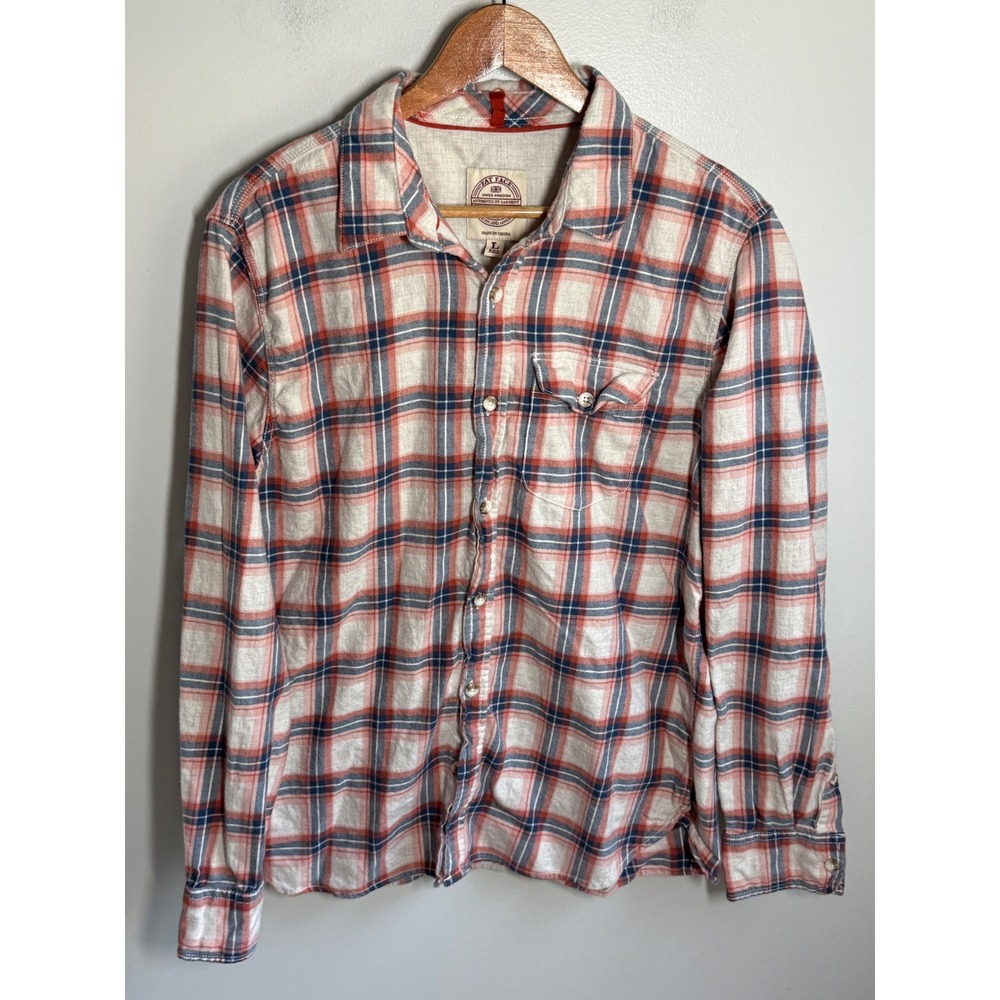 Fat Face Mens Plaid Button Down Shirt Large Regular Coral Navy Blue Long Sleeve
